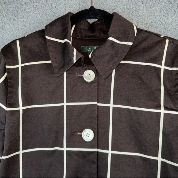 Lauren Ralph Lauren Womens Checkered Box Plaid Peacoat Size Large Dark Academia - Picture 6 of 10